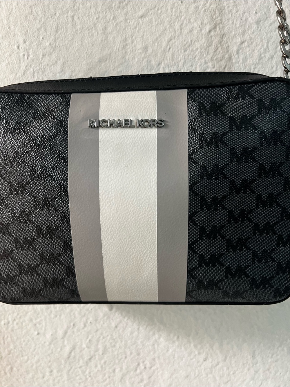 Michael Kors Black Bag with White and Gray Center Stripe
